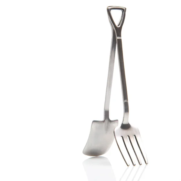 Decorative Fork Spoons Form Spades White Background Food Tools — Stok fotoğraf