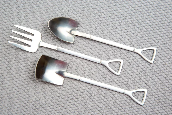Decorative Fork Spoons Form Spades Gray Background Food Tools — Stok fotoğraf