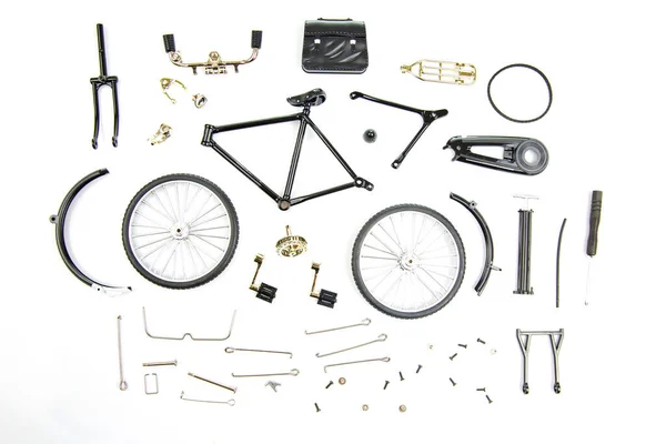 Partes Prefabricadas Modelo Bicicleta Sobre Fondo Blanco — Foto de Stock