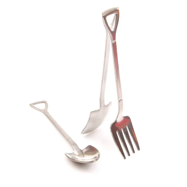 Decorative Fork Spoons Form Spades White Background Food Tools — Stok fotoğraf