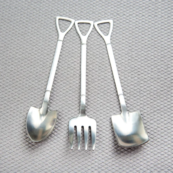 Decorative Fork Spoons Form Spades Gray Background Food Tools — Stock Photo, Image