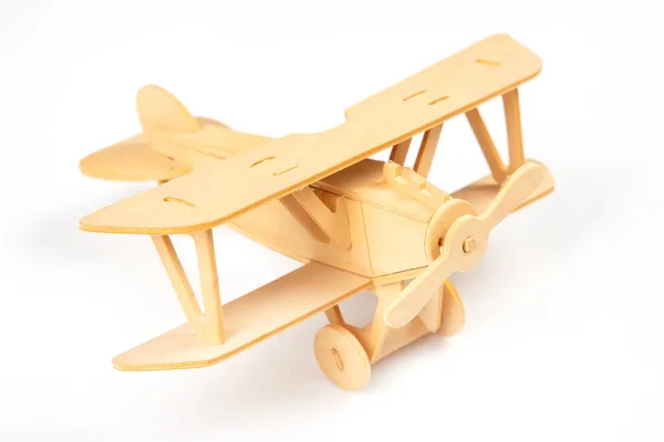 stock image Wooden aircraft model. constructor for assembling toys