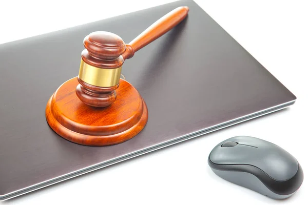 Hof Veiling Hamer Laptop Achtergrond Online Recht Raadpleging — Stockfoto