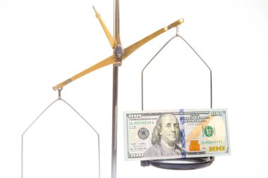 old pan scales. the concept of the difference in the exchange rate of monetary currencies. financial balance