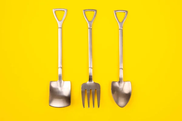 Decorative Fork Spoons Form Spades Colored Background Food Tools — Stok fotoğraf