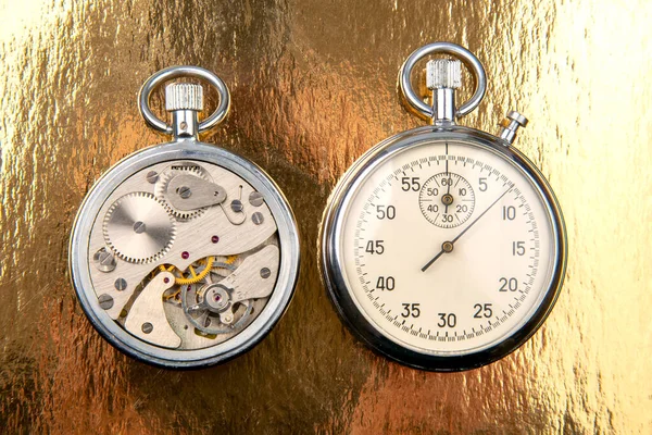 Mechanical Analog Stopwatch Colored Background Time Part Precision Measurement Speed — 图库照片
