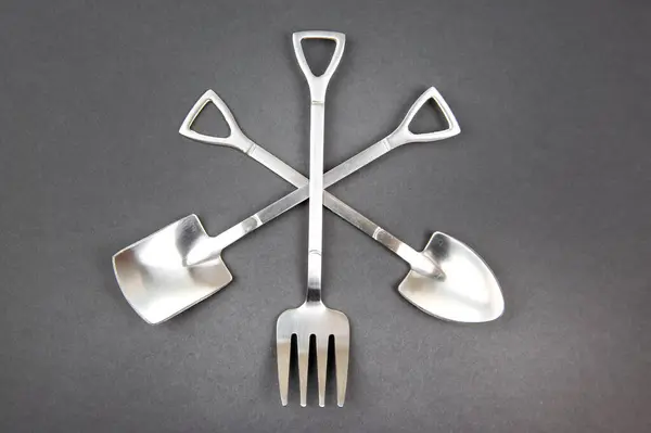 Decorative Fork Spoons Form Spades Gray Background Food Tools — Stock Photo, Image