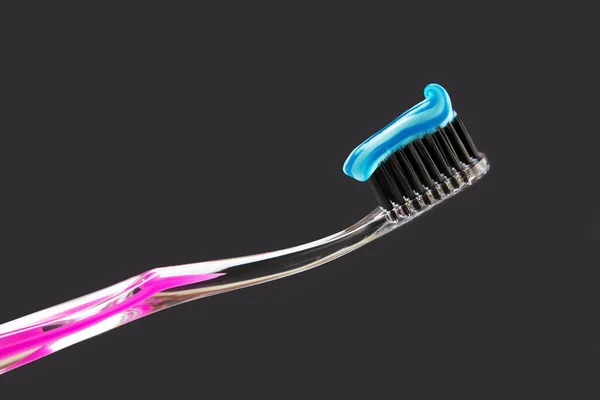 Zahnbürste Nahaufnahme Auf Dunklem Hintergrund Mundhygiene — Stockfoto