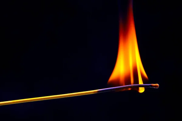 Burning Wood Match Dark Background Close Burning Tree Fire — Stock Photo, Image