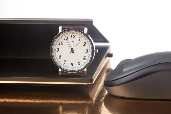 Horloge Ordinateur Portable Avec Souris Contrôle Temps Pour Travail Les — Photo