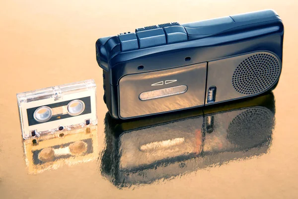 Audio recorder with microcassette. device for working with voice and journalism. analog audio recording.