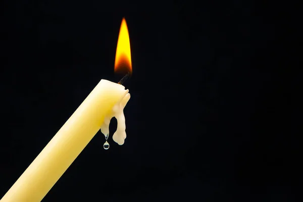 Lighting Candle Wooden Match Dark Background Burning Candle Fire — Stock Photo, Image