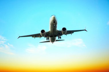 Yolcu uçağı gökyüzünde uçar. Hava taşımacılığı endüstrisi