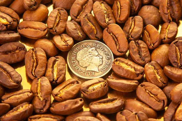 On sentlik parlak altın bir yüzeyi çevreleyen kavrulmuş kahve çekirdekleri yakın plan çekimleri dünyevi tonlarını ve doğal bölünmelerini ön plana çıkarıyor. Yiyecek ve içecek fotoğrafçılığı için ideal..