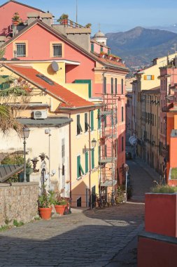 Sestri Levante, Italy - 10 January 2025. House and street in Liguria. City buildings on sunny day. Travelling, Italy attractions and holidays. High quality photo clipart