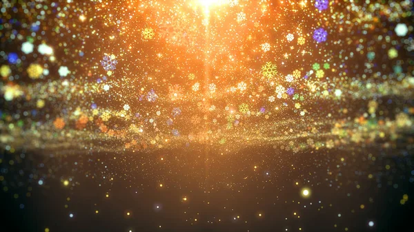 Noel Yeni Yılda Altın Kar Taneleri Parçacıklar Sihirli Işıklarla — Stok fotoğraf