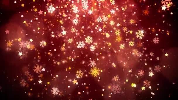 Fondo Rojo Navidad Bucle Con Copos Nieve Oro Estrella Que — Vídeos de Stock