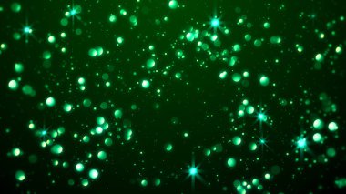 Yeşil parçacıklar bokeh ve yıldız ışığı soyut arkaplan.
