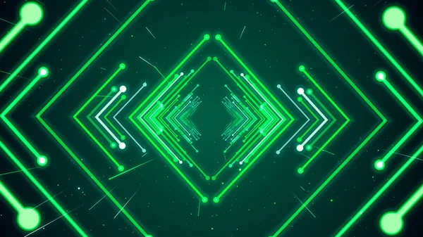 Groene Neon Tunnel Technologie Abstracte Achtergrond — Stockfoto
