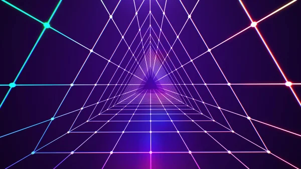 Driehoek Tunnel Neon Licht Technologie Abstracte Achtergrond — Stockfoto