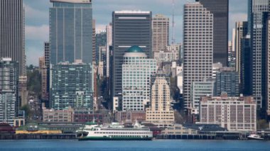Feribot ve helikopterle nefes kesici Seattle Rıhtım Arkaplanı