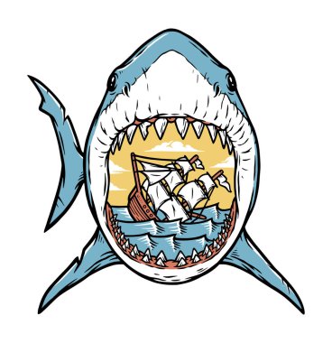 ships sink in the mouth of the shark clipart