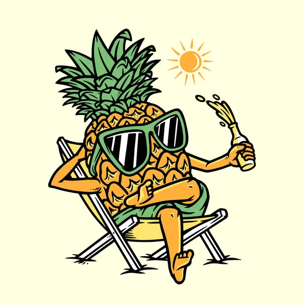 Pineapple Lying While Enjoying Drink — Stok Vektör