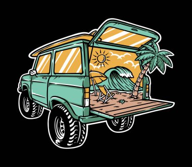 beach view in the car illustration clipart