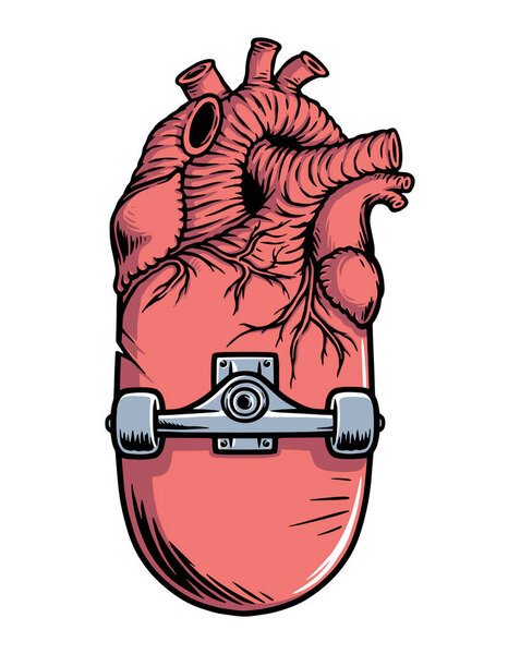 skateboard and heart shape illustration
