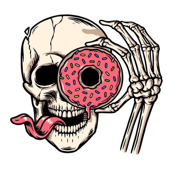 颅骨和甜甜圈在脸上 — 图库矢量图片