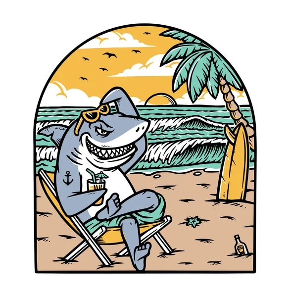 Rekiny Cieszą Się Widokiem Plażę — Wektor stockowy