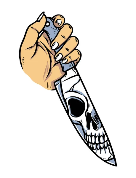 Main Tenant Couteau Visage Crâne — Image vectorielle