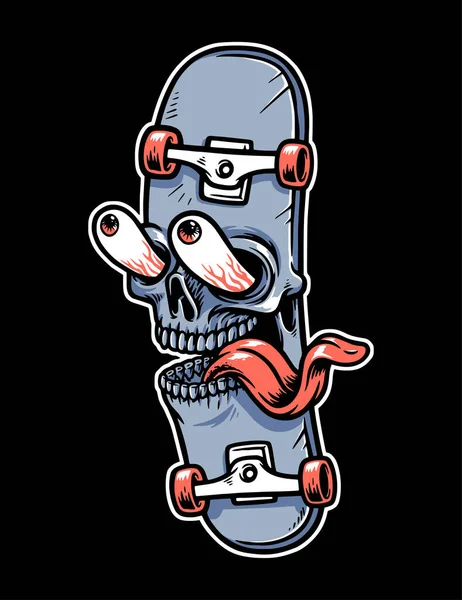 Engraçado Crânio Rosto Skate Ilustração — Vetor de Stock