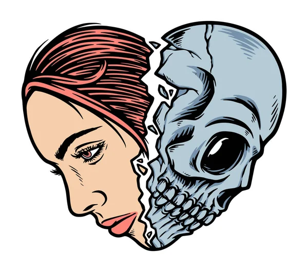 Cara Mujer Cráneo Forma Amor — Archivo Imágenes Vectoriales