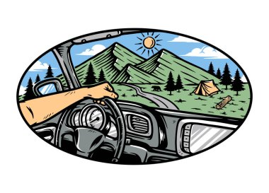 Arabanın içinden dağın manzarası.