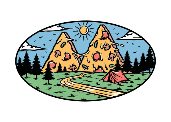 Pizza Vue Montagne Dans Nature Illustration — Image vectorielle