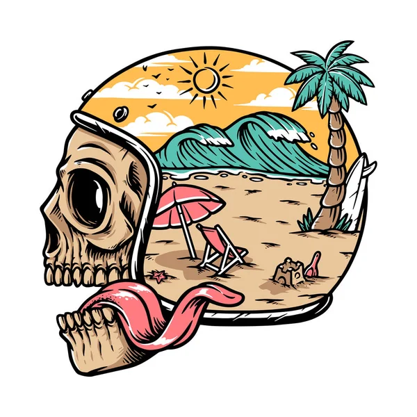 กระโหลกสวมหมวกและฉากชายหาด — ภาพเวกเตอร์สต็อก