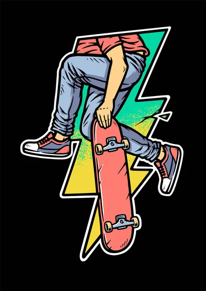 Forme Foudre Avec Les Gens Qui Jouent Skateboard — Image vectorielle