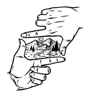 Dağ manzaralı parmak çerçevesi