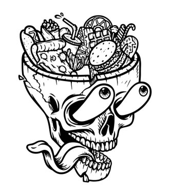 Kafatasının üstünde bir sürü yiyecek var.