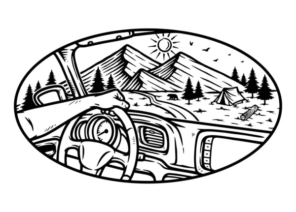 Arabanın içinden dağın manzarası.