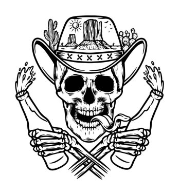 Kafatası çöl çizgisi çiziminde bira tutuyor.