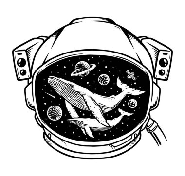 Astronot başlıklı balina çizimi