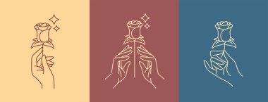 line art. hands and flowers design