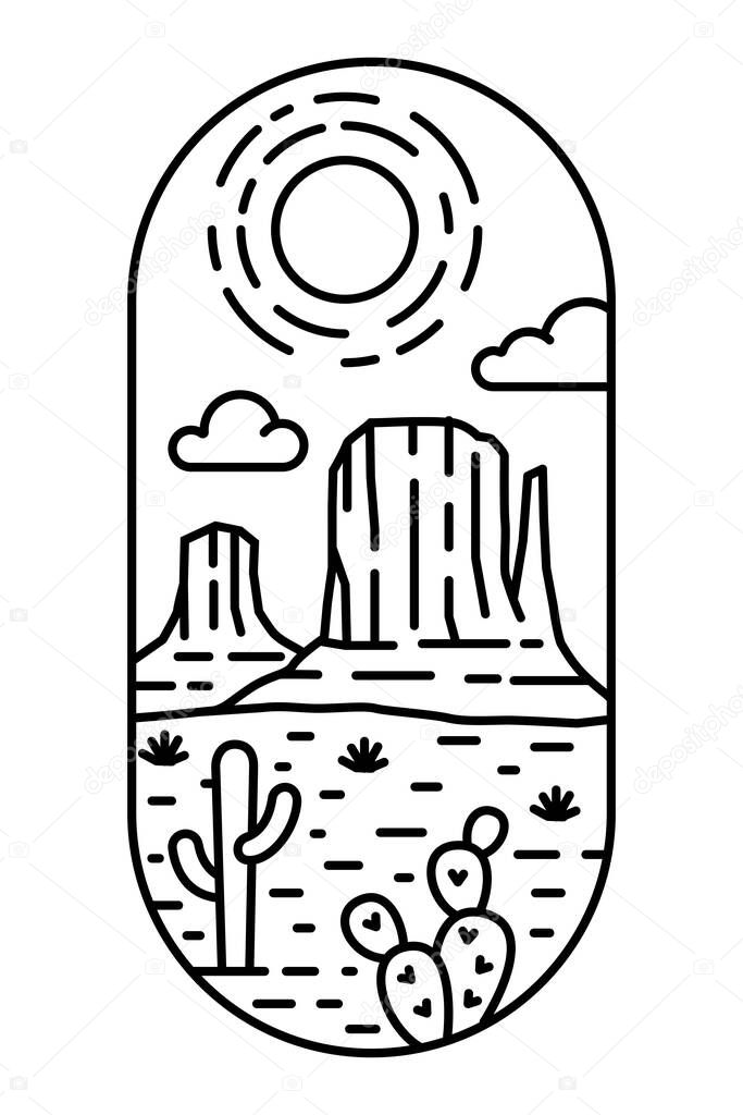 Beautiful desert views line art illustration