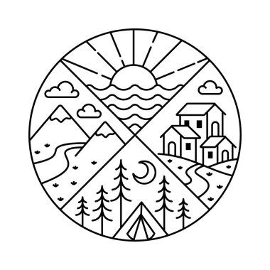 Çember çerçeve çiziminde doğal manzara