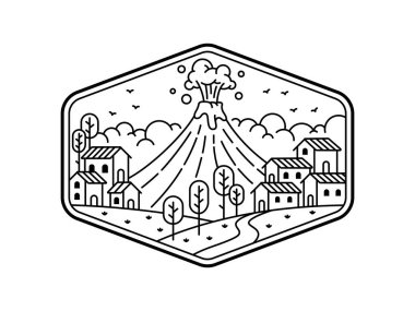 Çerçeve çizgisi sanat illüstrasyonunda doğal manzara