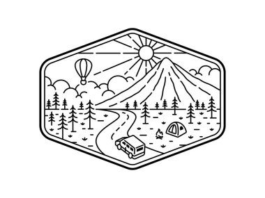 Çerçeve çizgisi sanat illüstrasyonunda doğal manzara