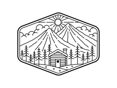 Çerçeve çizgisi sanat illüstrasyonunda doğal manzara