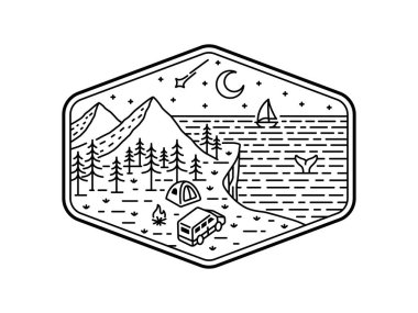 Çerçeve çizgisi sanat illüstrasyonunda doğal manzara